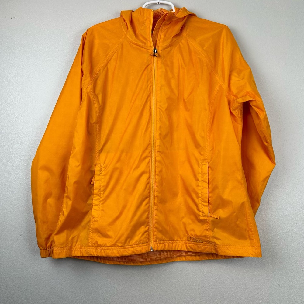 L.L. Bean Orange Packable Hooded Windbreaker Jacket
